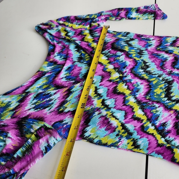 Joyous & Free Dress Colorful Tie Dye Print Bead Boat Neck Boho Strerch Jersey XS - Picture 10 of 14